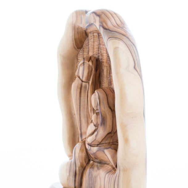 Olive wood nativity scene hand carved in Bethlehem, 7.5 inch close detail of the hand carved work
