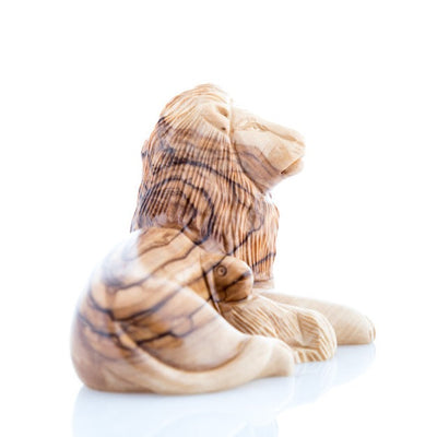 Lion with Lamb Wooden Sculpture, 4" Hand Carved in Holy Land