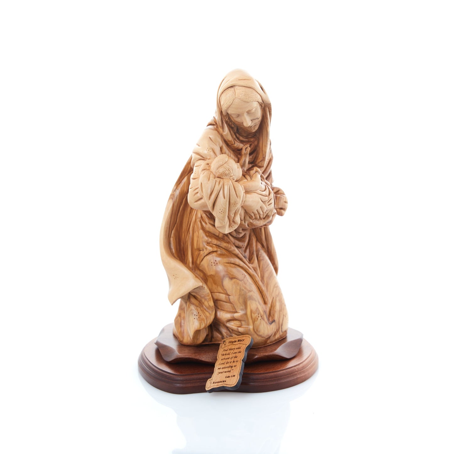 Virgin Mary Holding Holy Child, 13.4" Carved from the Holy Land Olive Wood