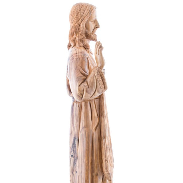Carved Olive Wood Divine Mercy's Statue - Statuettes - Bethlehem Handicrafts