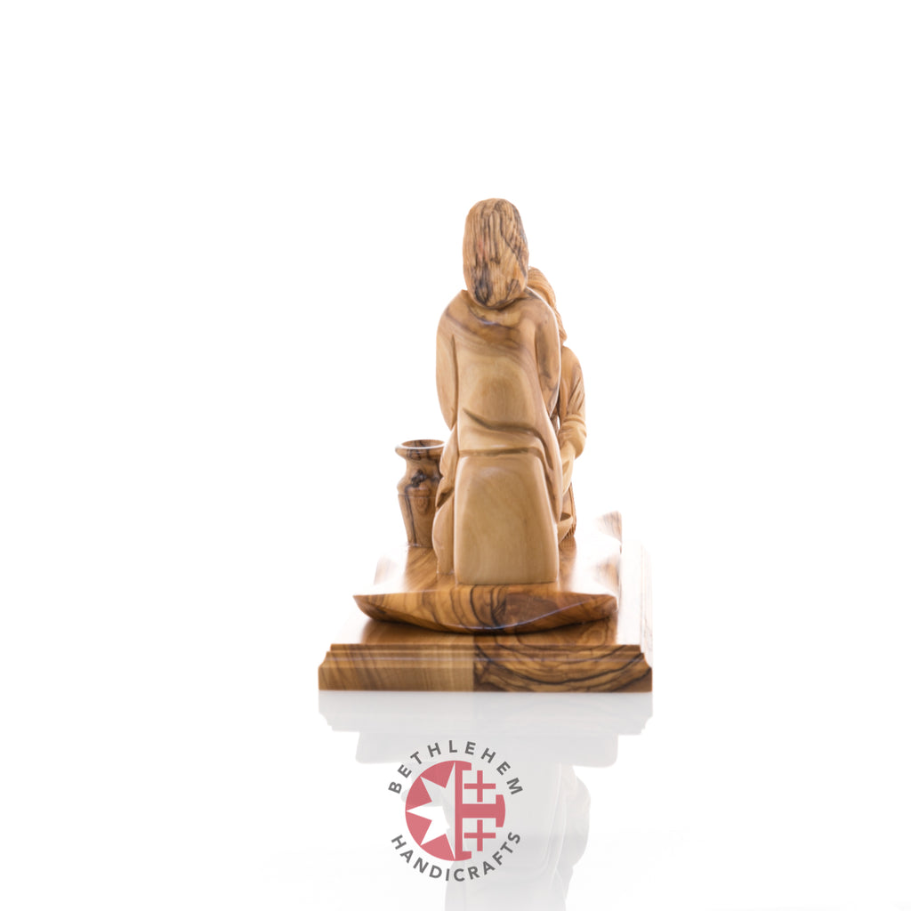 Jesus Christ statue hand carved from Bethlehem olive wood, 7.5 inch natural light photo of the piece