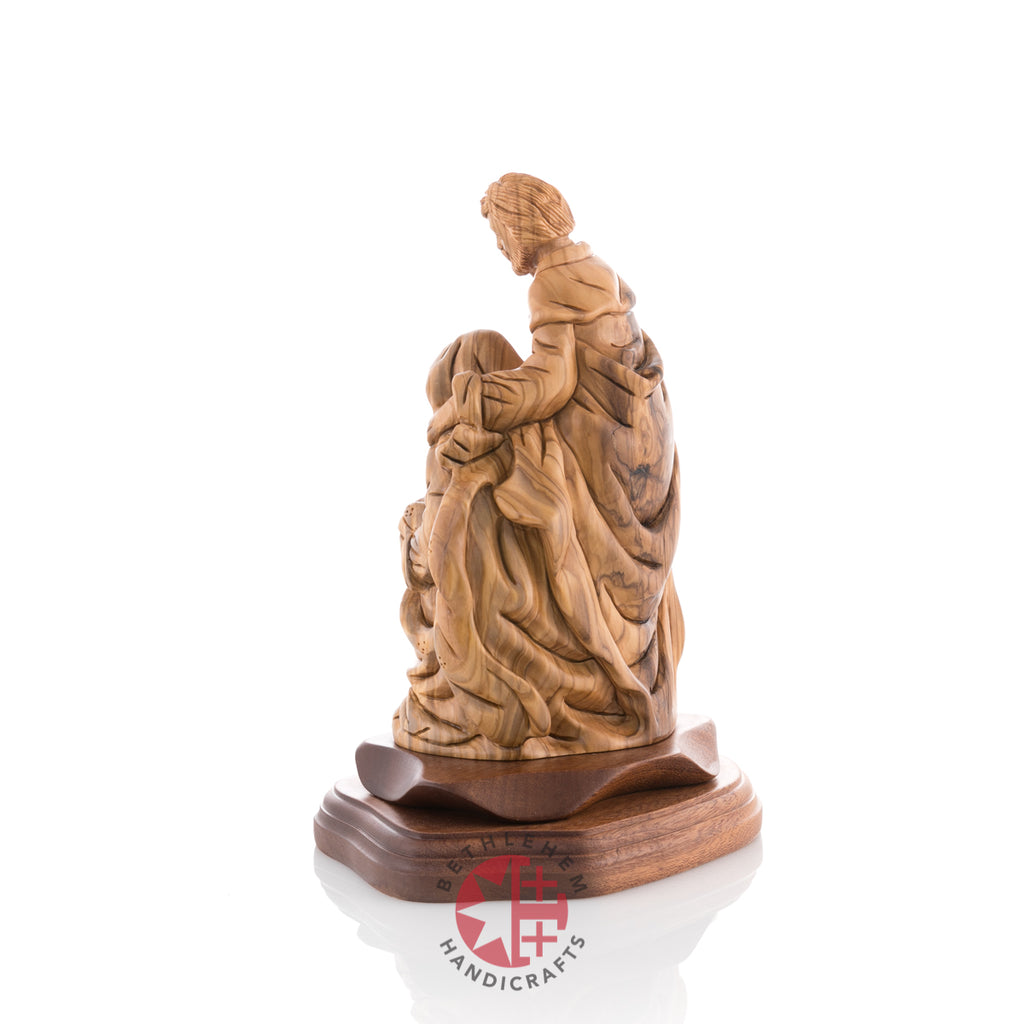 Olive wood nativity scene hand carved in Bethlehem, 9 inch lifestyle photo on display