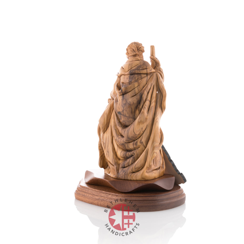 Olive wood nativity scene hand carved in Bethlehem, 9 inch detail photo of the hand carved figures