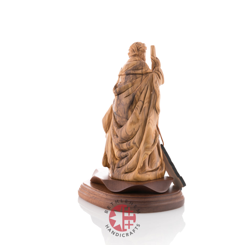 Olive wood nativity scene hand carved in Bethlehem, 9 inch display angle of the Holy Land piece