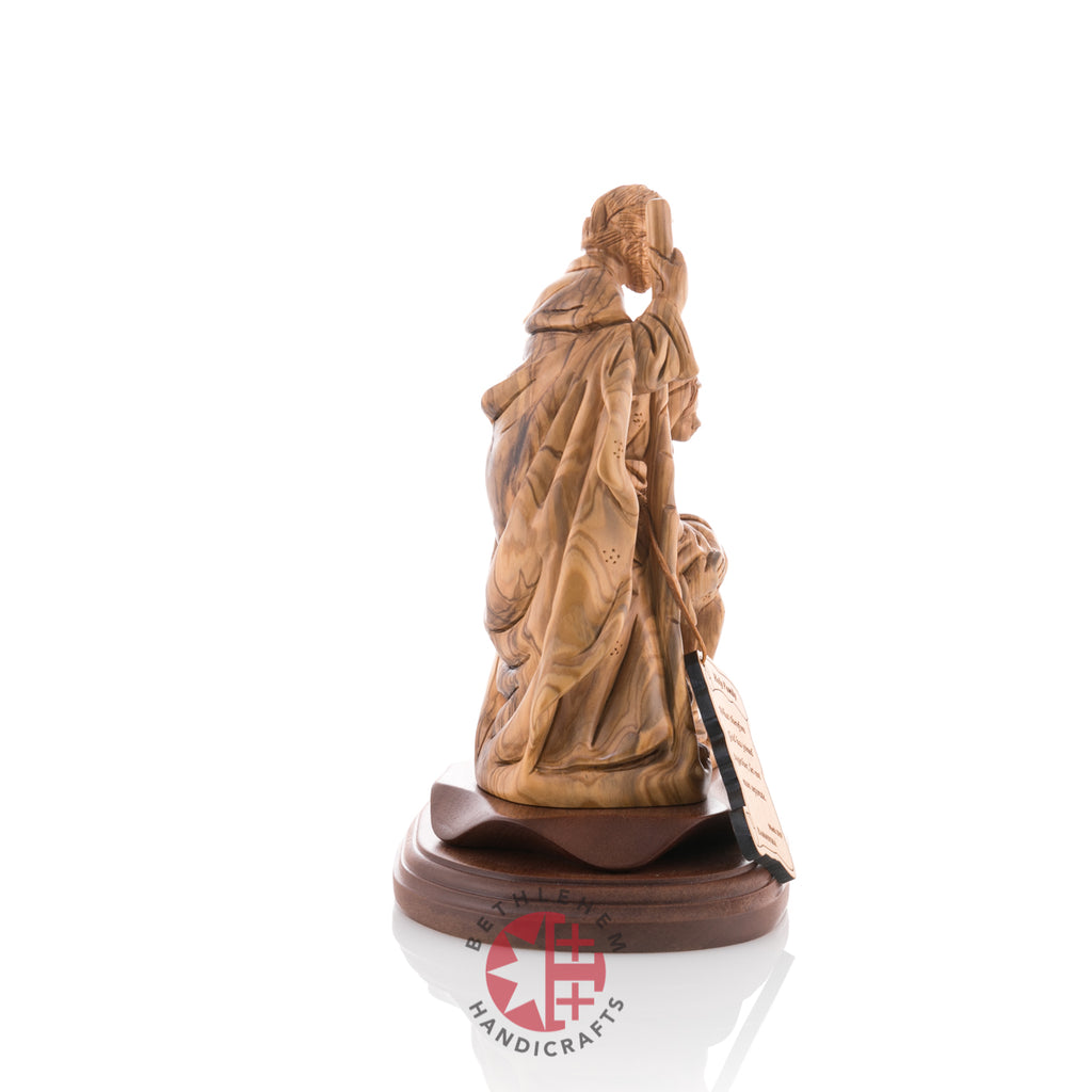 Olive wood nativity scene hand carved in Bethlehem, 9 inch close detail of the carved hands