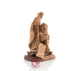 Olive wood nativity scene hand carved in Bethlehem, 9 inch close up of the religious symbol detail
