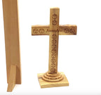 Standing Crucifix, 7.3", Holy Land Olive Wood with Soil in Glass Capsule