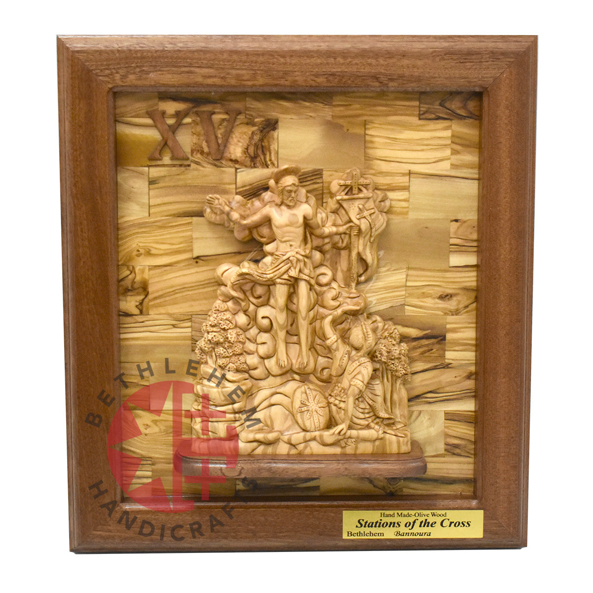 "14 Stations of The Cross" for Catholic Church, Olive Wood Carving Set