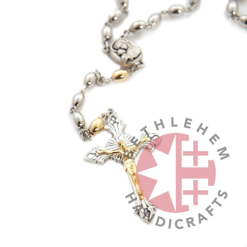 Gold and Silver (Light Gray) Plated Rosary with Holy Land Soil