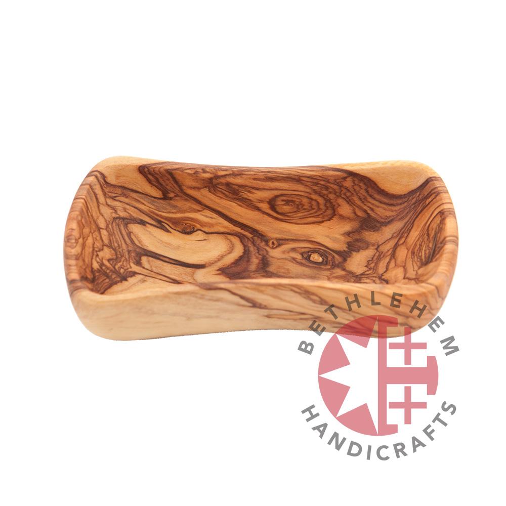 Hand carved teak rectangle olive wood bowl from Bethlehem