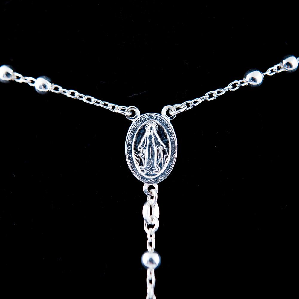 Olive wood rosary hand made in Bethlehem Holy Land, three quarter view of the religious piece