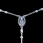Olive wood rosary hand made in Bethlehem Holy Land, three quarter view of the religious piece