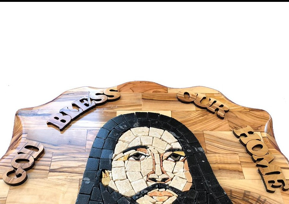 Jesus Stone Mosaic on Olive Wood Plaque