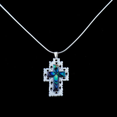 Sterling Silver Necklace with Colorful Mother of Pearl Cross Pendant - Jewelry - Bethlehem Handicrafts