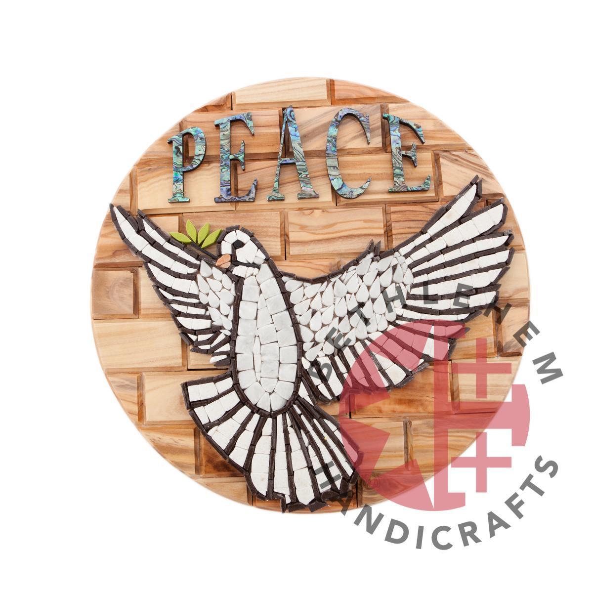 Peace Dove Hand Carved Olive Wood Plaque - Wall Hangings - Bethlehem Handicrafts