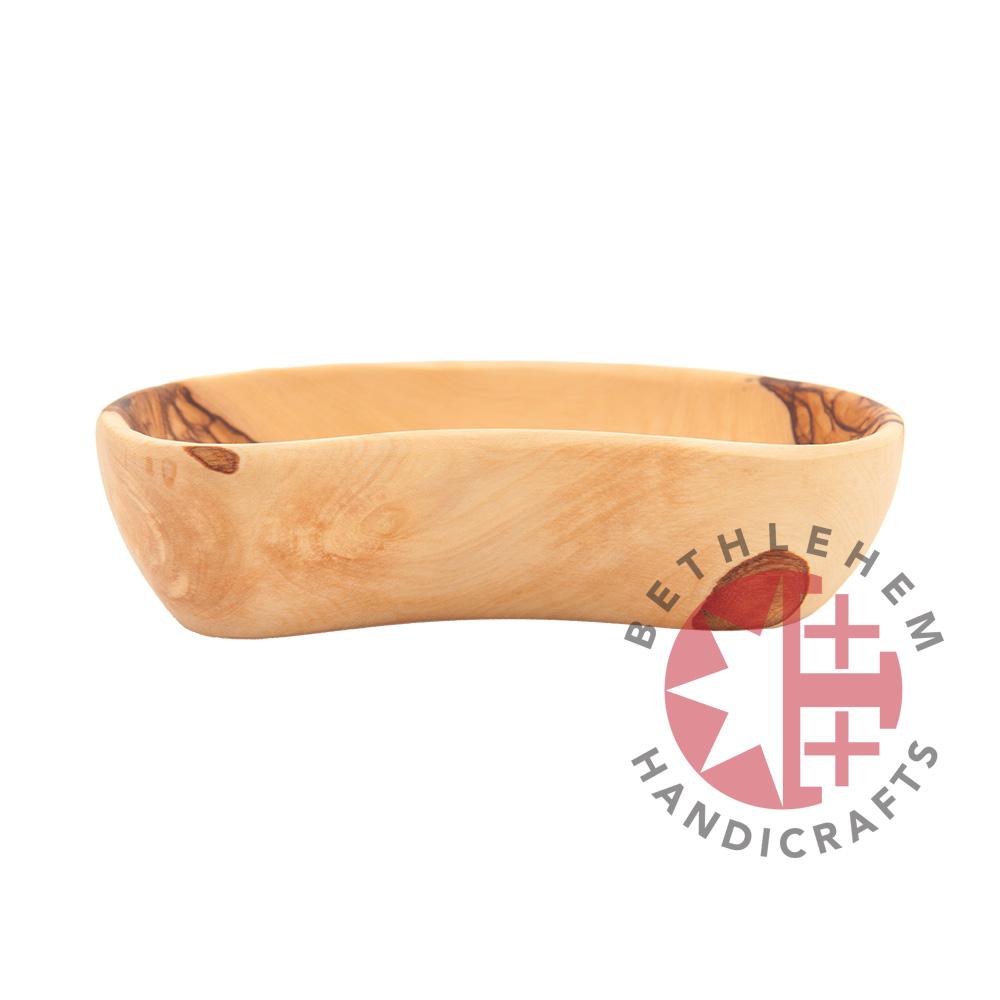 Hand carved banana shaped olive wood bowl from Bethlehem