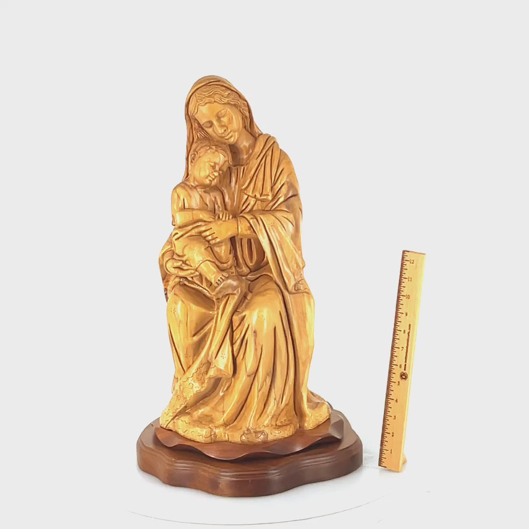 Virgin Mary Holding Sleeping Baby Jesus, 13.8" Wooden Masterpiece Carving