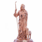 Good Shepherd statue hand carved from Bethlehem olive wood, 12.6 inch close up showing the olive wood grain