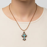 Blue Green Mother of Pearl Cross Necklace with a Decorative
