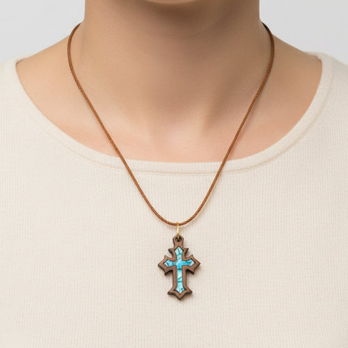 religious mother of pearl religious gift from Bethlehem, front view of the olive wood masterpiece