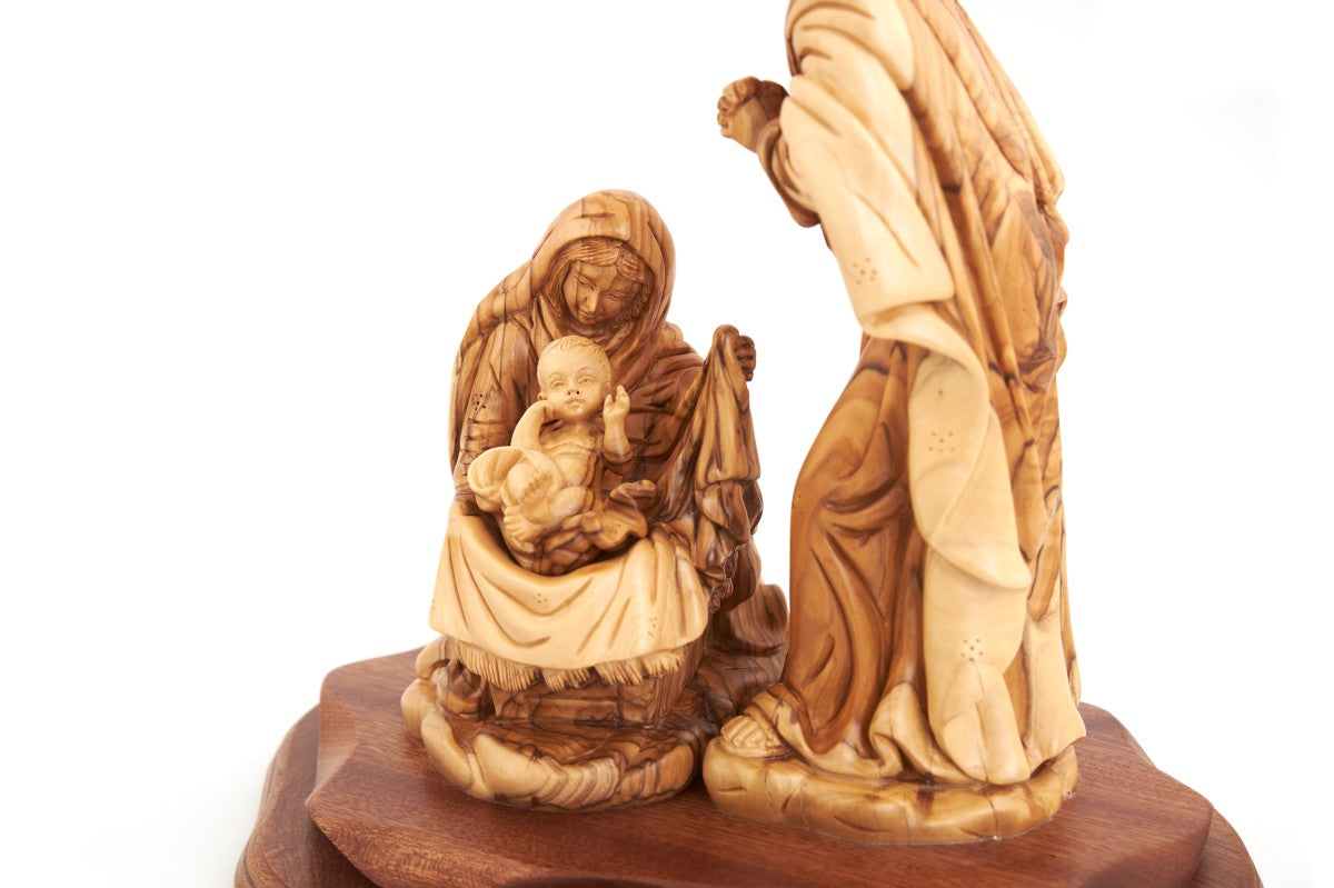 Holy Family Nativity Wooden Sculpture, 11.8" Hand Carved in Bethlehem
