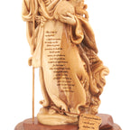 Good Shepherd statue hand carved from Bethlehem olive wood, 9.8 inch close detail of the hand carved work