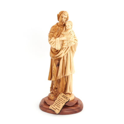 St. Joseph Carving from Olive Wood in Holy Land. 13.6"