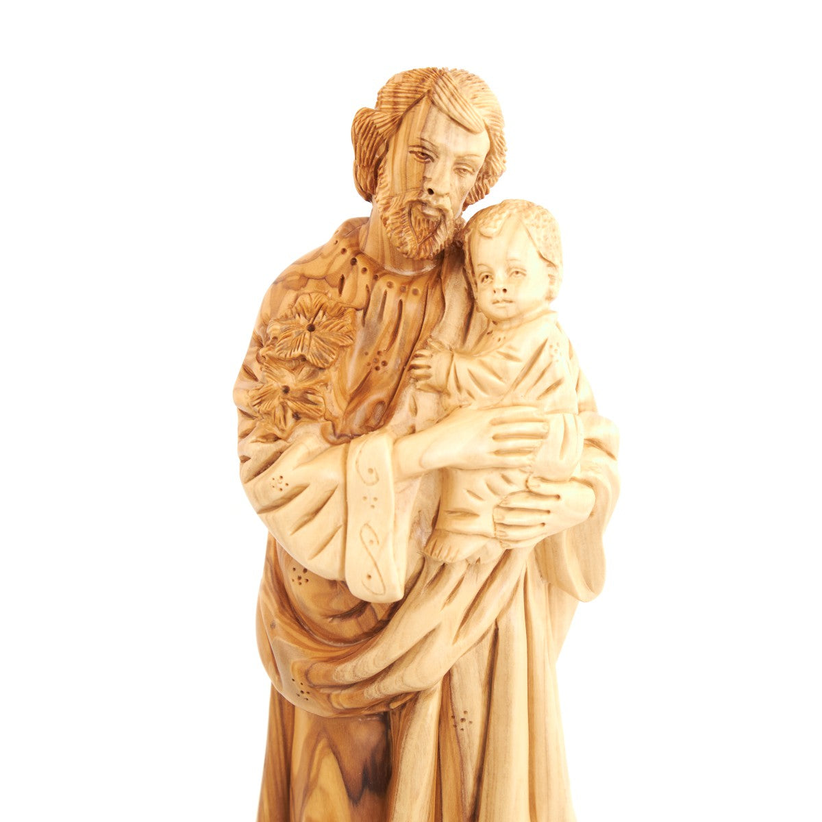 St. Joseph Carving from Olive Wood in Holy Land. 13.6"