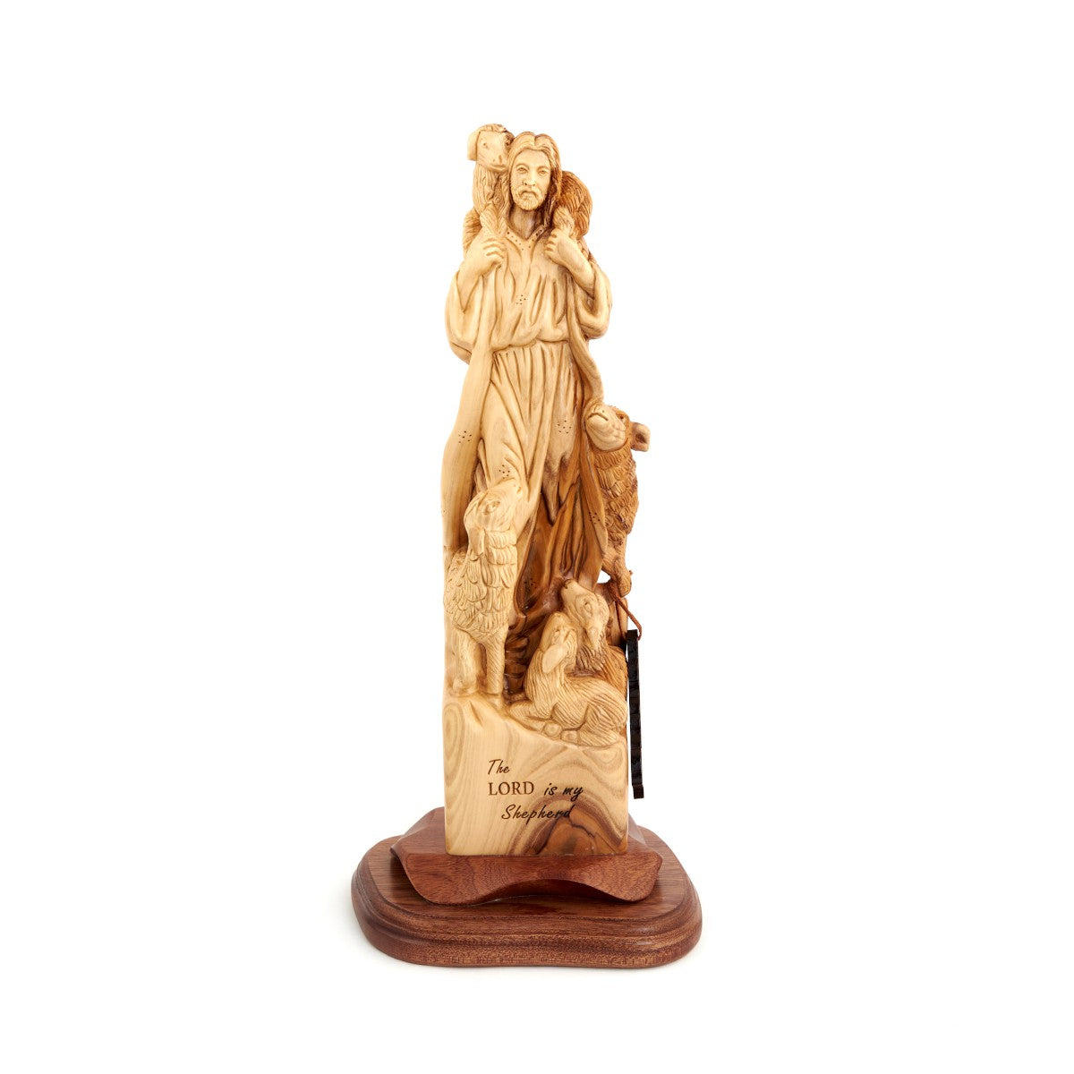 Jesus Christ statue hand carved from Bethlehem olive wood, 13.6 inch side angle of the olive wood sculpture