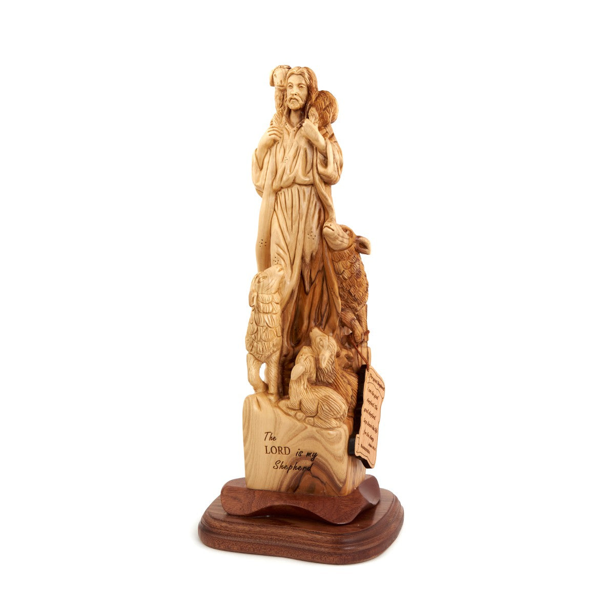 Jesus Christ statue hand carved from Bethlehem olive wood, 13.6 inch close detail of the hand carved work