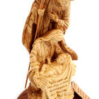 Olive wood nativity scene hand carved in Bethlehem, 11.4 inch three quarter view of the religious piece