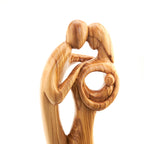 Holy Family olive wood statue hand carved in Bethlehem, 17.3 inch three quarter view of the religious piece