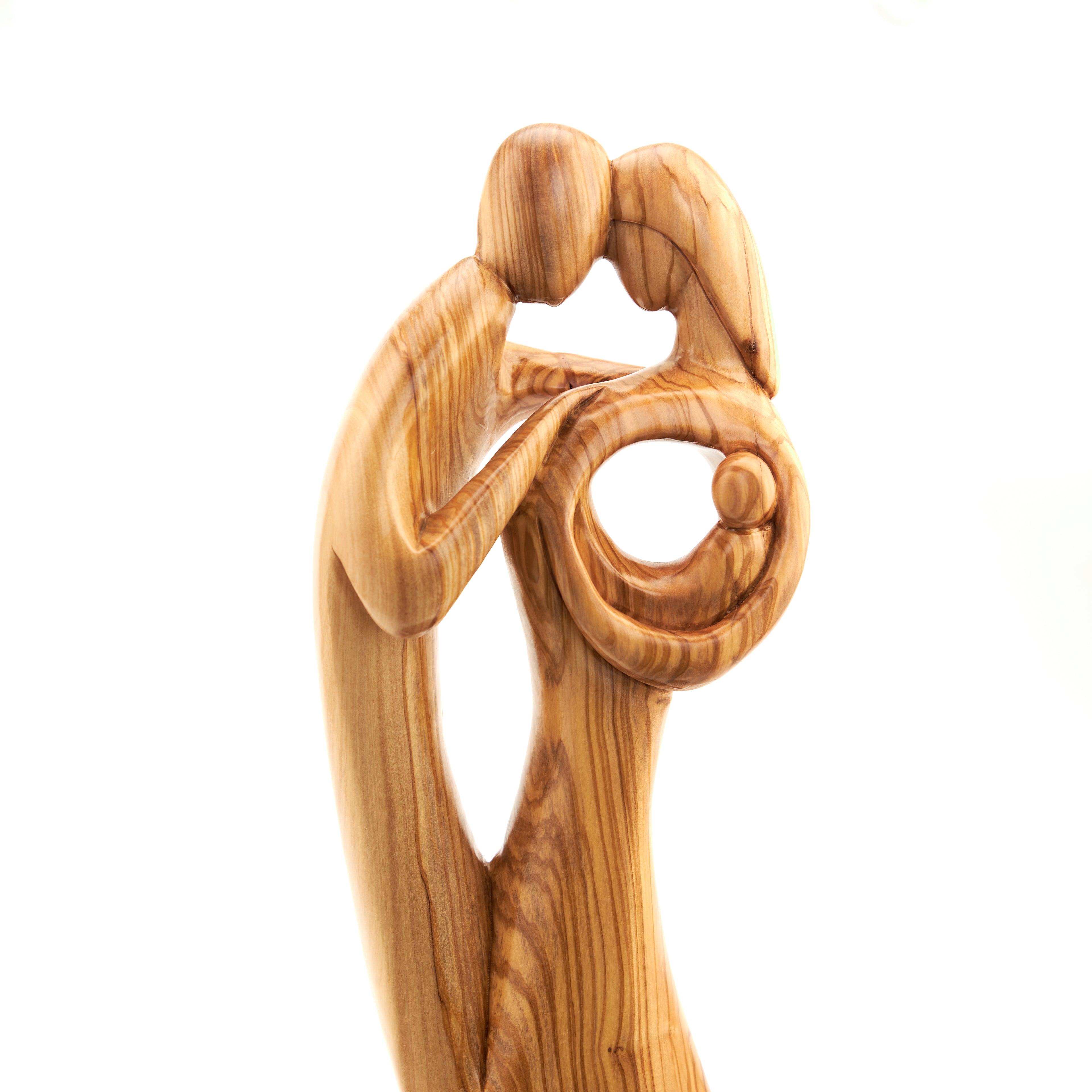 Holy Family olive wood statue hand carved in Bethlehem, 17.3 inch close detail of the hand carved work