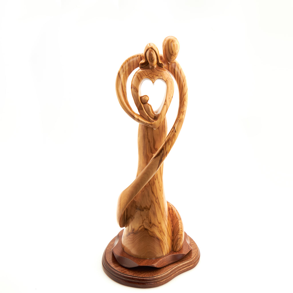 Holy Family olive wood statue hand carved in Bethlehem, 17.7 inch side angle of the olive wood sculpture