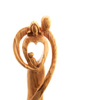 Holy Family olive wood statue hand carved in Bethlehem, 17.7 inch three quarter view of the religious piece