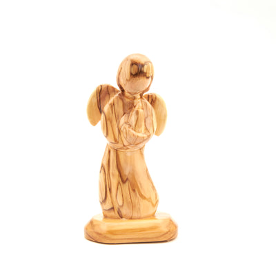 "Angel Holding Bird", Hand Carved Olive Wood 5.9"