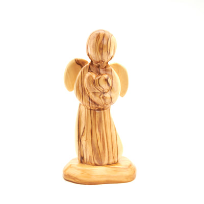"Angel Holding a Heart", Hand Carved Olive Wood 5.9"