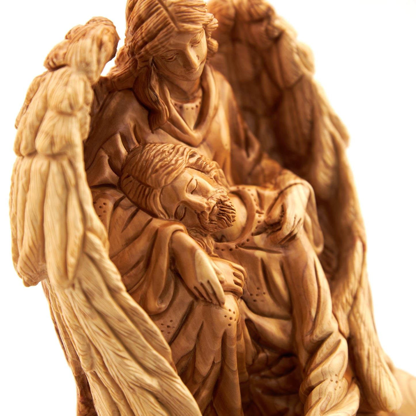 Wooden Statue of Jesus with an Angel 9.1"