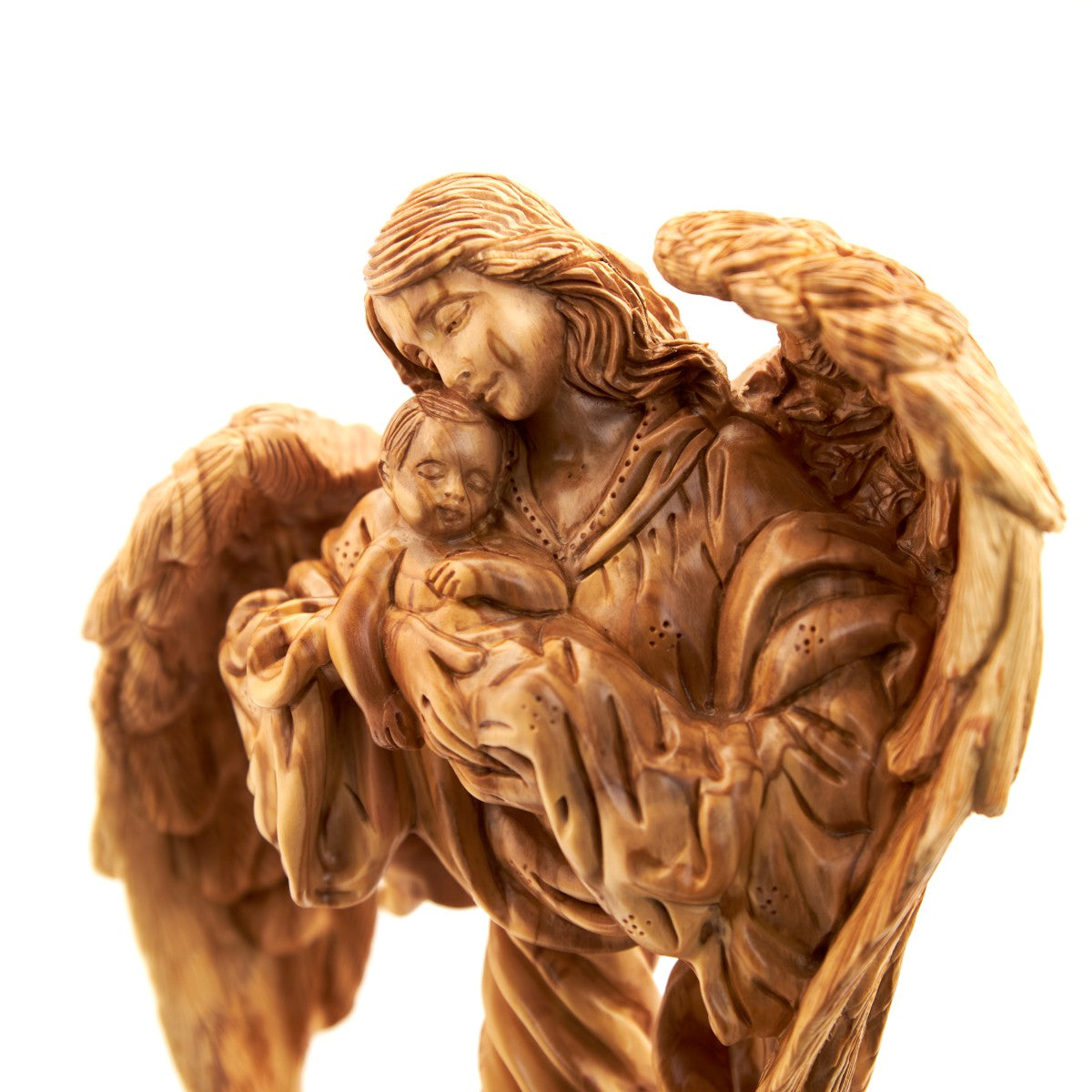 Jesus Christ statue hand carved from Bethlehem olive wood, 11.8 inch three quarter view of the religious piece