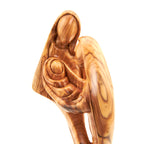 Holy Family olive wood statue hand carved in Bethlehem, 13 inch close detail of the hand carved work