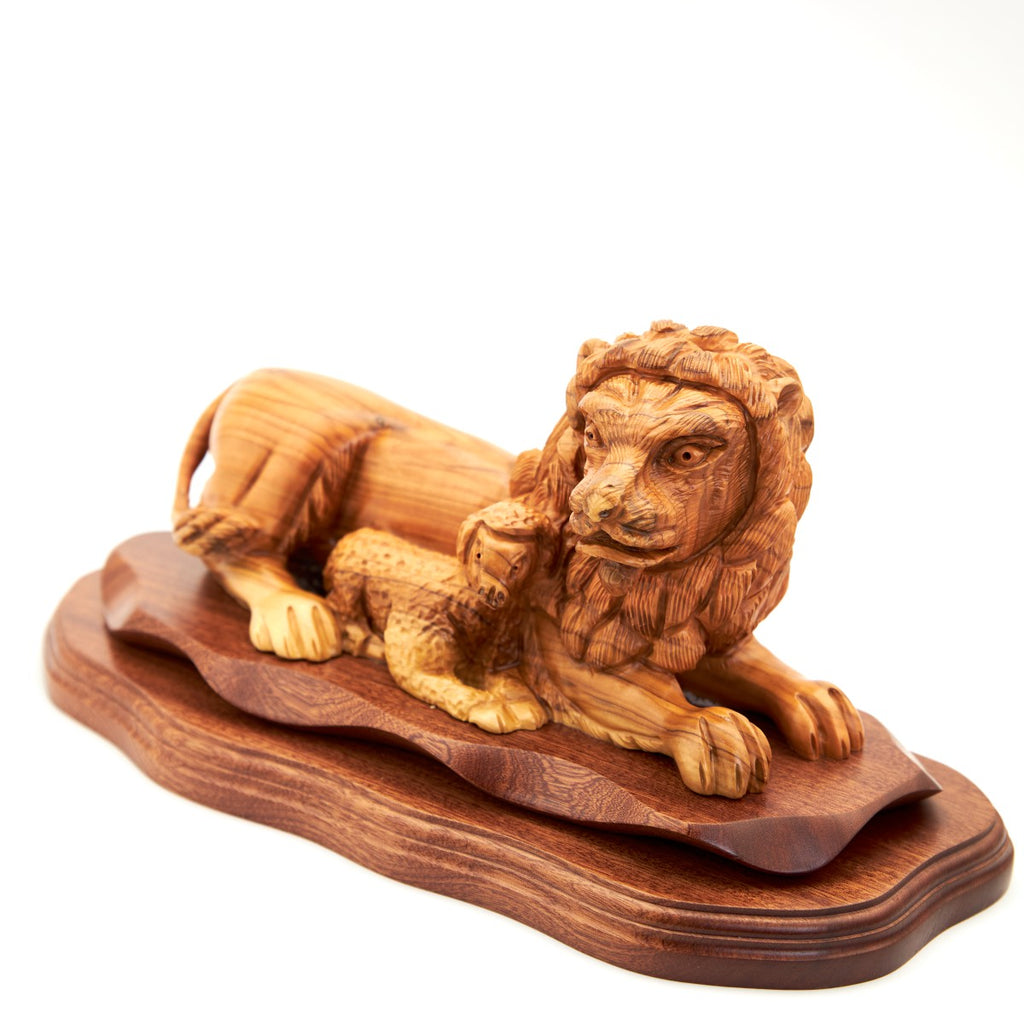 religious olive wood statue hand carved in Bethlehem, 14.2 inch three quarter view of the religious piece