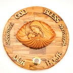 Religious wall art hand made in Bethlehem, 10.2 inch front view of the olive wood masterpiece