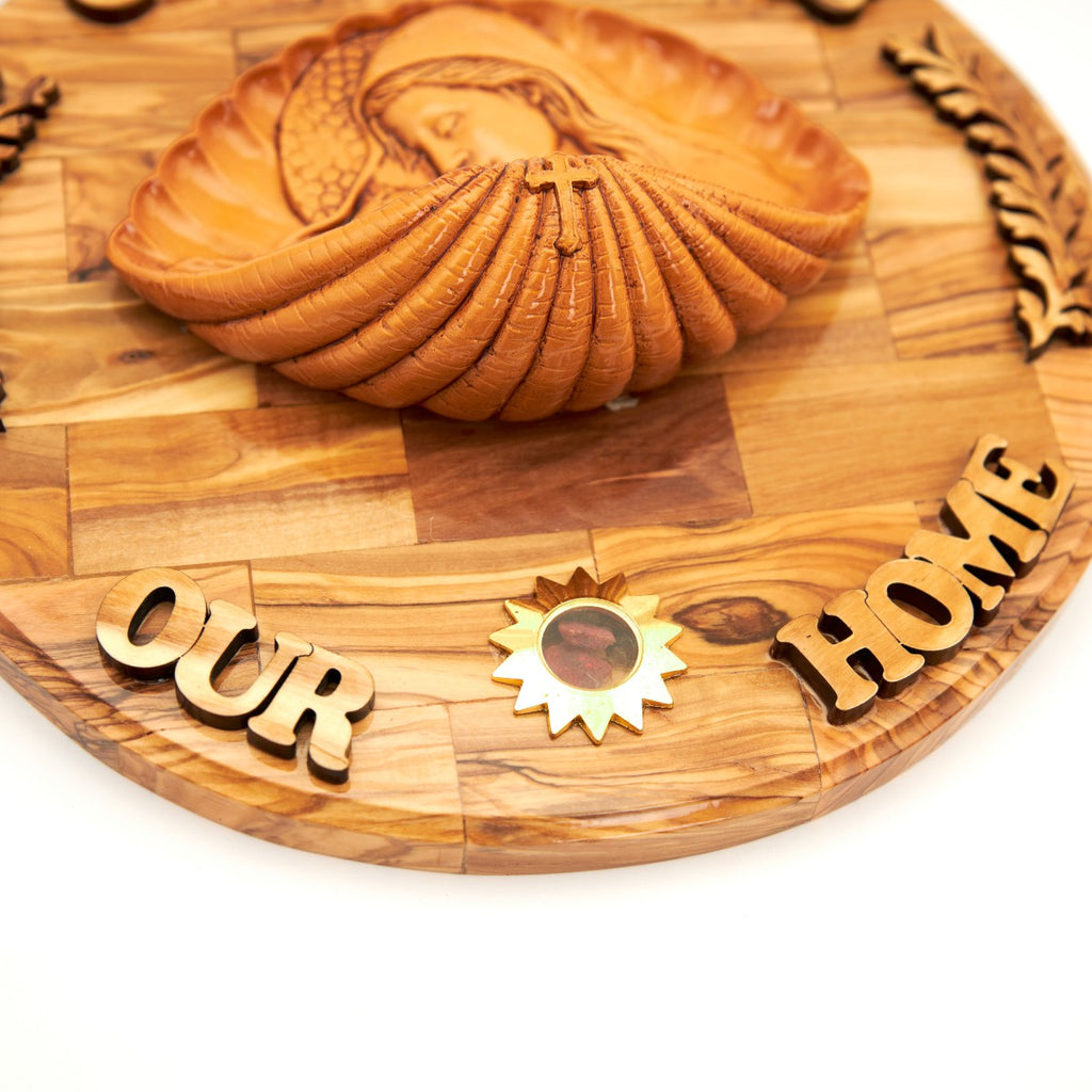 Religious wall art hand made in Bethlehem, 10.2 inch side angle of the olive wood sculpture