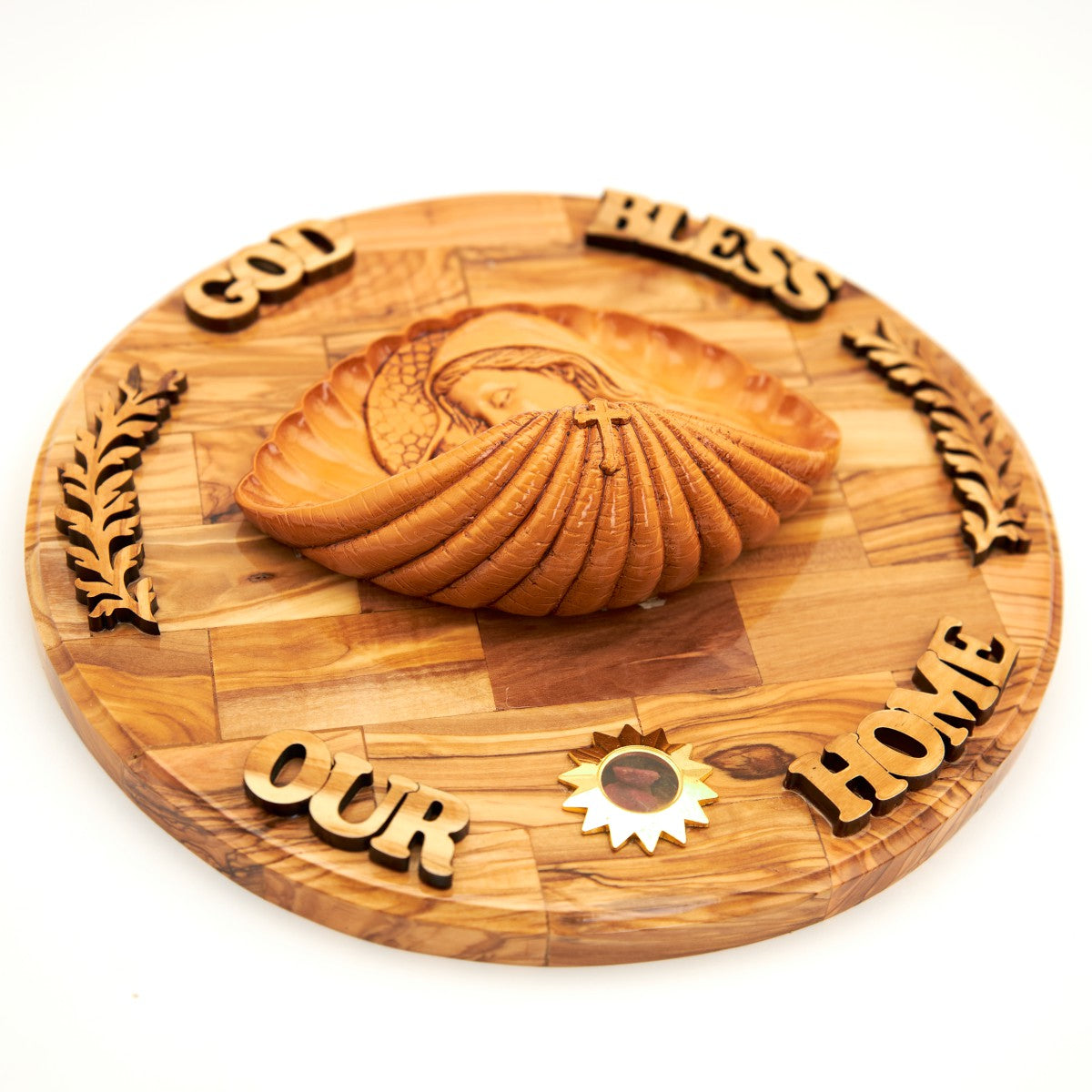 Virgin Mary with "Child Jesus Christ" Wall Plaque, Olive Wood 10.2"