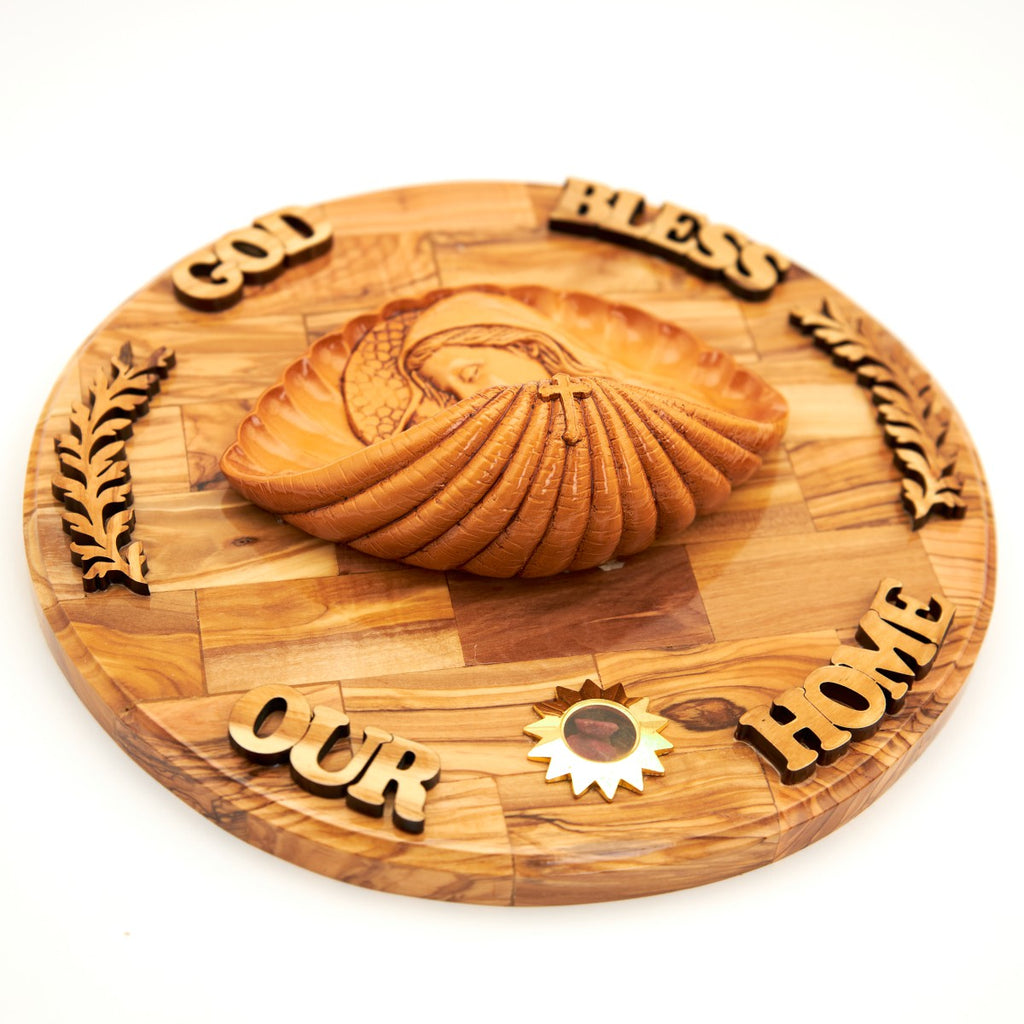 Religious wall art hand made in Bethlehem, 10.2 inch close detail of the hand carved work
