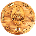 Virgin Mary olive wood statue from Bethlehem hand carved, 10.2 inch front view of the olive wood masterpiece