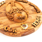 Virgin Mary olive wood statue from Bethlehem hand carved, 10.2 inch side angle of the olive wood sculpture