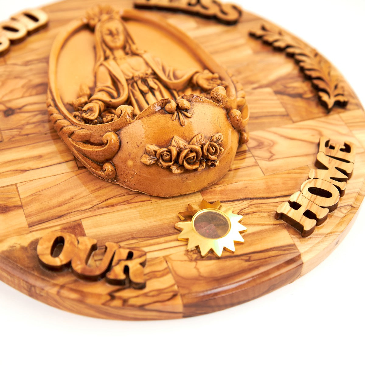 Virgin Mary Carved Wall Hanging Plaque, 10.2"