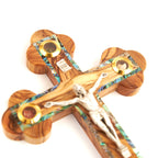 8.7" Crucifix, Wooden Cross with Mother of Pearl, 4 Souvenirs and 14 Stations of Cross on Back