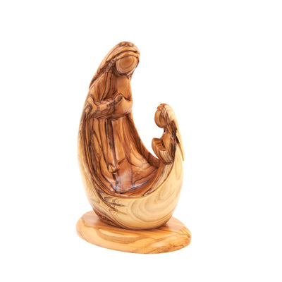 Our Lady of Lourdes Abstract Statue with Saint Bernadette Soubirous, Olive Wood 7.9"